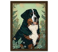 Artery8 Bernese Mountain Dog in Wildflower Field Modern Illustration Artwork Framed Wall Art Print A4