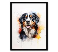 Artery8 Bernese Mountain Lovers Gift Watercolour Pet Portrait Painting Artwork Artwork Framed Wall Art Print A4