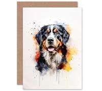 Artery8 Bernese Mountain Lovers Gift Watercolour Pet Portrait Painting Artwork Sealed Greeting Card Plus Envelope Blank inside