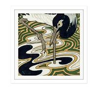 Artery8 Bert Nienhuis I Bird Crane Columbines Painting Square Wooden Framed Wall Art Print Picture 16X16 Inch