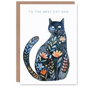 Artery8 Best Cat Dad Floral Pattern Fur Pet Folk Art For Him Man Birthday Card