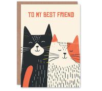 Artery8 Birthday Card Best Friend Friendship Cat Lover Design Cute Blank Arty Art All Occasion Greeting Card