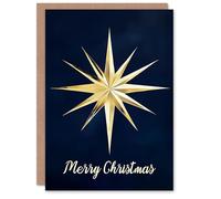 Artery8 Bethlehem Star Gold Dark Blue Modern Blank For Him Or Her Art Christmas Card
