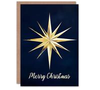 Artery8 Bethlehem Star Gold Dark Blue Modern Blank For Him Or Her Art Christmas Card