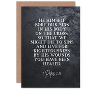 Artery8 1 Peter 2:24 He Himself Bore Our Sins Christian Bible Verse Quote Scripture Typography Sealed Greeting Card Plus Envelope Blank inside