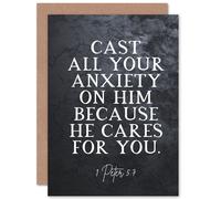 Artery8 Bible Card 1 Peter 5:7 Cast All Your Anxiety On Him Christian Bible Verse Card Artery8 Multicolor