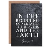 Artery8 Genesis 1:1 In The Beginning GOD created the Heavens and the Earth Christian Bible Verse Quote Scripture Typography Sealed Greeting Card Plus Envelope Blank inside