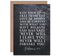 Artery8 Bible Card Hebrews 13:5 Keep Your Lives Free Of the Love Of Money & Be Content Christian Bible Verse Card Artery8 Multicolor