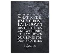 Artery8 Bible Verse Quote 1 John 3:16 Wall Art Print : Jesus Laid Down His Life for Us Christian Scripture for Living Room or Hallway Thoughtful Gift for Faith-Filled Homes