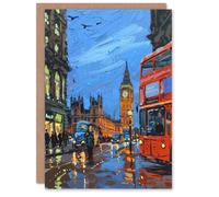 Artery8 Greeting Card Big Ben London on a Rainy Day Painting Iconic Blank For Him Or Her Art Birthday Card