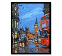 Artery8 Big Ben London on a Rainy Day Painting Iconic Living Room Artwork Framed Wall Art Print 18X24 Inch