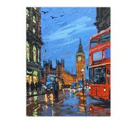 Artery8 Big Ben London on a Rainy Day Painting Iconic Wall Art Print in Blue | Size: W12" x H16" Artery8 Blue W12" x H16"