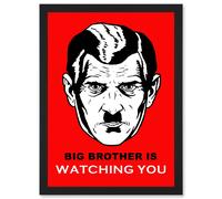 Artery8 Big Brother Is Watching You Man Face 1984 George orwell Artwork Framed Wall Art Print A4 in Black Artery8 Black