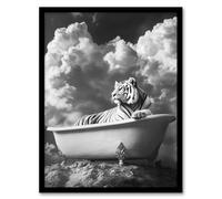 Artery8 Big Cat Lover Tiger Bathtub Black White Surreal Bathroom Toilet Artwork Framed Wall Art Print 18X24 Inch