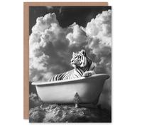 Artery8 Big Cat Lover Tiger Bathtub Black White Surreal Birthday Greeting Card in Grey Artery8 Grey