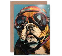 Artery8 Biggles the Bulldog Goggles Helmet for Him or Her Man Woman Birthday Thank You Congratulations Blank Art Greeting Card