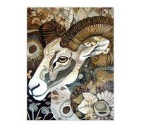 Artery8 Bighorn Sheep Abstract Floral Patter Folk Art Wall Art Print in Brown | Size: W12" x H16" Artery8 Brown W12" x H16"