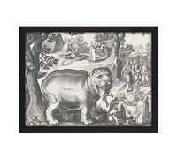 Artery8 Bigorne Beast Eating Man Vintage Drawing Artwork Framed Wall Art Print 18X24 Inch