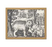 Artery8 Bigorne Beast Eating Man Vintage Drawing Artwork Framed Wall Art Print 18X24 Inch