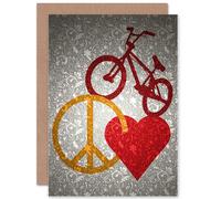 Artery8 Bike Bicycle Love Peace Pattern Cool Silhouette Greetings Card in Grey Artery8 Grey