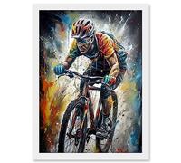 Bike Rider Racing Paint Splat Sport Bicycle Race Artwork Framed Wall Art Print A4 Artery8 White One Size