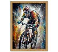 Bike Rider Racing Paint Splat Sport Bicycle Race Artwork Framed Wall Art Print A4 Artery8 Light Oak One Size