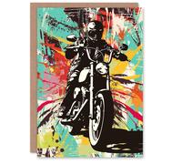 Artery8 Biker Culture Motorcycle Colourful Stencil Art Blank For Him Or Her Art Birthday Card