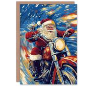 Artery8 Biker Santa Claus on Motorcycle Fun Bold Blank For Him Or Her Art Xmas Festive Christmas Card