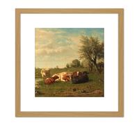 Artery8 Bilders Cows In The Meadow Landscape Painting 8X8 Inch Square Wooden Framed Wall Art Print Picture with Mount in Light Oak Artery8 Light Oak