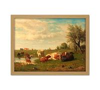 Artery8 Bilders Cows In The Meadow Landscape Painting Artwork Framed Wall Art Print 18X24 Inch