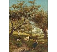 Artery8 Bilders The Goatherdess Farm Goat Painting Art Print Canvas Premium Wall Decor Poster Mural