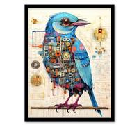 Artery8 Bird Brain Robot Hybrid Schematic Blueprint Futuristic Secret Complex Arcane Manuscript Gift For Him Man Cave Artwork Framed Wall Art Print A4