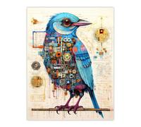 Artery8 Bird Brain Robot Hybrid Schematic Blueprint Futuristic Secret Complex Arcane Manuscript Gift For Him Man Cave Unframed Wall Art Print Poster Artery8 Multicolor W24" x H32"