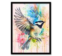 Bird in Flight Colourful Watercolour Painting Framed Art Print Artery8 Blue A4