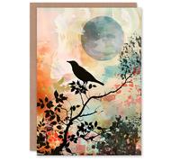 Artery8 Greeting Card Bird in Tree Sunset Artwork Calm Peaceful Nature Blank For Him Or Her Art Birthday Card