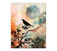 Artery8 Bird in Tree Sunset Artwork Calm Peaceful Nature Wall Art Print | Size: W18" x H24" Artery8 Multicolor W18" x H24"