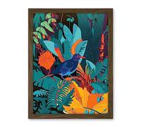 Artery8 Bird in Tropical Forest Vibrant Illustration Artwork Framed Wall Art Print 18X24 Inch