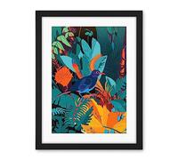 Artery8 Bird in Tropical Forest Vibrant Illustration Artwork Framed Wall Art Print 18X24 Inch