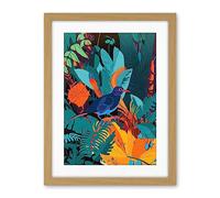 Artery8 Bird in Tropical Forest Vibrant Illustration Artwork Framed Wall Art Print 18X24 Inch