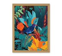 Artery8 Bird in Tropical Forest Vibrant Illustration Artwork Framed Wall Art Print 18X24 Inch