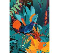 Artery8 Bird in Tropical Forest Vibrant Illustration Extra Large XL Wall Art Poster Print