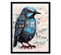 Wall Art Print Bird Jay Futuristic Horse Robot Hybrid Secret Military Schematic Blue Complex Arcane Manuscript Gift For Him Man Cave Art Framed Artery8 Black A4