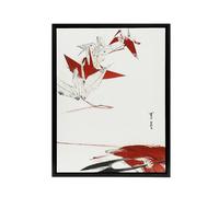 Artery8 Bird Origami Crane Kachoga Framed Canvas Wall Art Print Watanabe Seitei in Red | Size: W24" x H32" Artery8 Red W24" x H32"