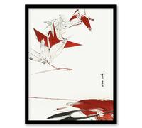 Artery8 Bird Origami Crane Kachoga Vintage Japan Framed Wall Art Print Seitei in Red | Size: W12" x H16" Artery8 Red W12" x H16"