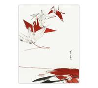Artery8 Bird Origami Crane Kachoga Vintage Japan Wall Art Print Seitei in Red | Size: W24" x H32" Artery8 Red W24" x H32"