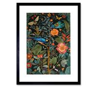 Artery8 Birds and Butterflies Modern Flower Art Nouveau Artwork Framed Wall Art Print 12X16 Inch