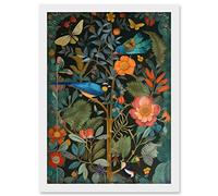 Artery8 Birds and Butterflies Modern Flower Art Nouveau Artwork Framed Wall Art Print A4