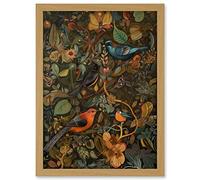 Artery8 Birds and Butterflies on Autumnal Tree Folk Art Artwork Framed A3 Wall Art Print