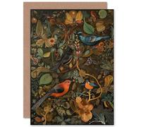 Artery8 Birds and Butterflies on Autumnal Tree Folk Art Nature Birthday Sealed Greeting Card Plus Envelope Blank inside