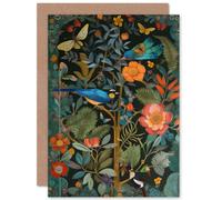 Artery8 Birds & Butterfies Modern Flower Art Nouveau Nature Birthday Card Artery8 Multicolor